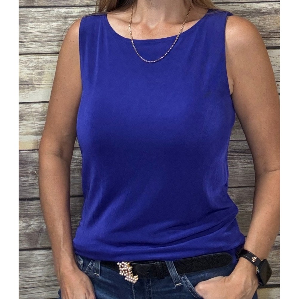 Chicos Travelers Royal Blue Slinky Knit Tank Top Sleeveless Scoop Neck Size 1 M
